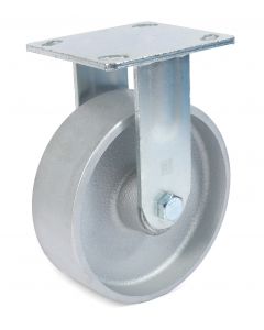 6" Heavy Duty Rigid Plate Caster w/ Cast Iron Steel Wheel