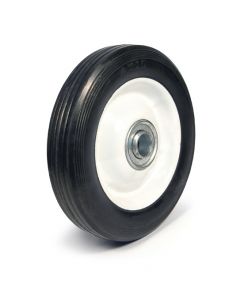 6" x 1-1/2" Black Tread with White Metal Hub Wheel, 5/8" Ball Bearing, Centered Hub, 1-1/8" Hub, 120# Load Capacity