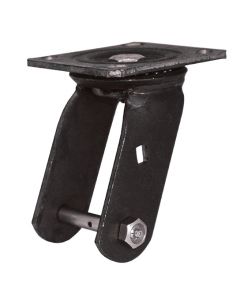 6" Unplated Swivel Plate Caster Yoke w/ Brake - Waste Component Roll-Off Container Bin Part